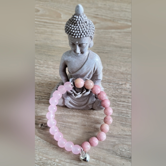 Kristy's Kreations Jewelry - Rose Quartz & Rhodochrosite Beaded Bracelet